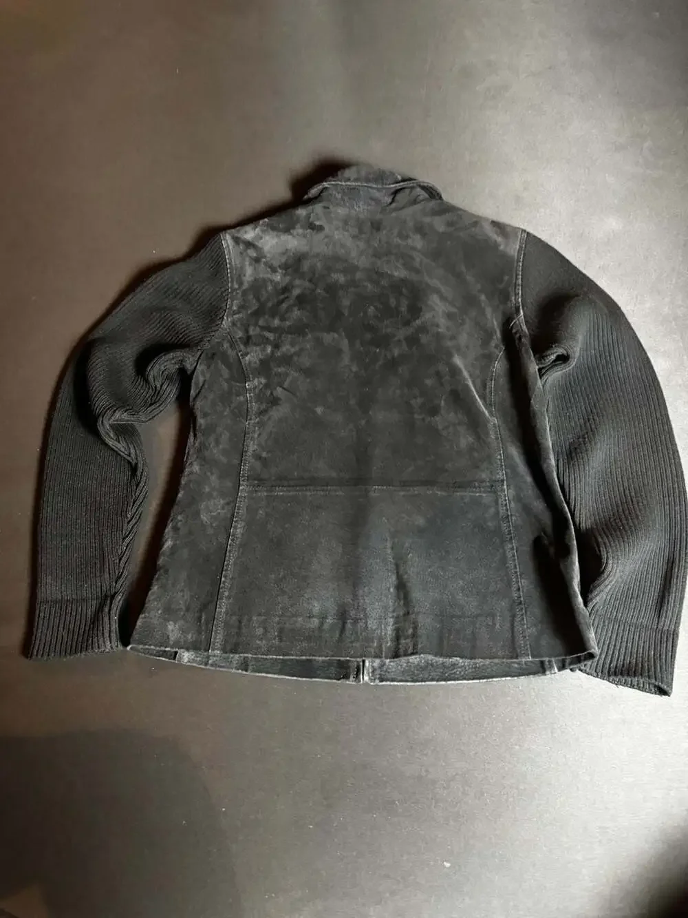 Fabio Womens Black Mixed Media Suede Leather Ribbed Knit Sleeve Jacket